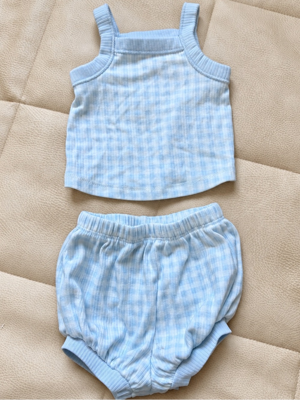 Old Navy Light Blue Gingham Knit Tank and Bloomers Set